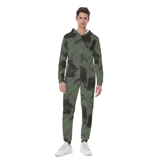 Rhodesian Brushstroke Night CAMO Men’s Hooded Jumpsuit - S / White - Mens