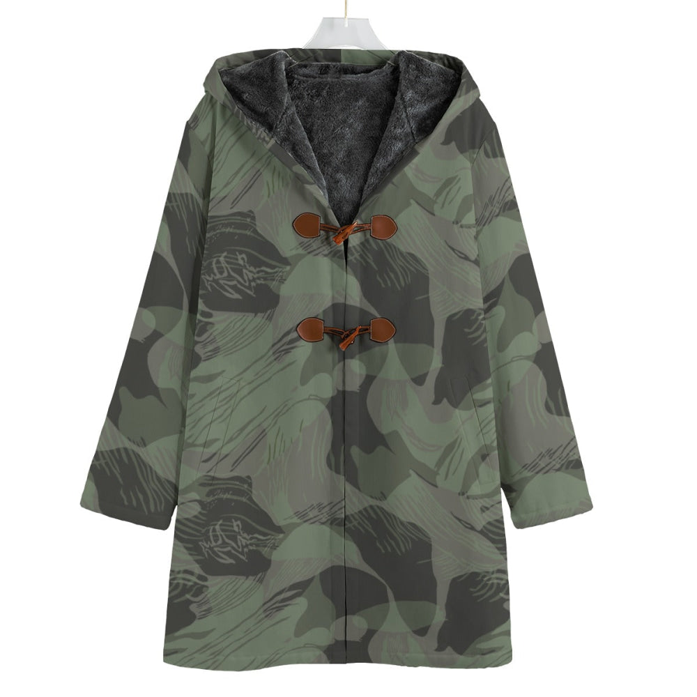 Rhodesian Brushstroke Night CAMO Men’s Canvas Horn Buckle Fleece Windbreaker - S / White - Mens Sherpa Coat