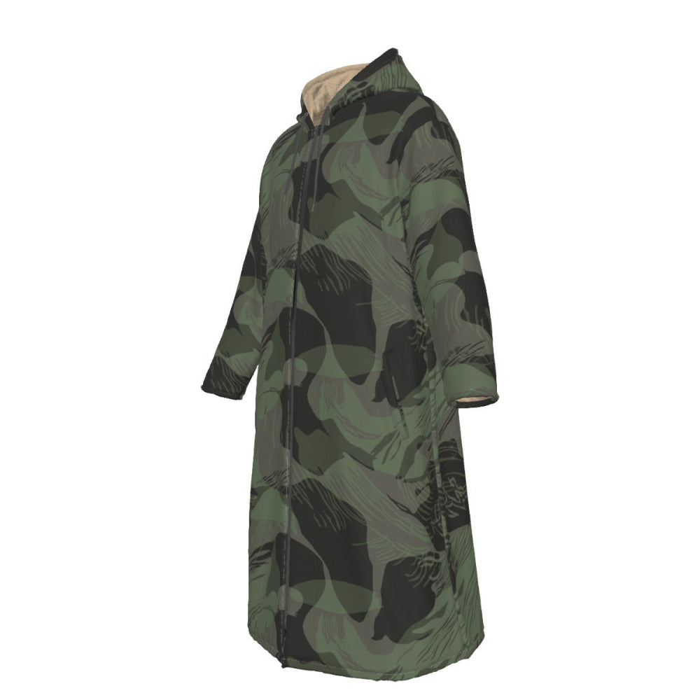 Rhodesian Brushstroke Night CAMO Men’s Sherpa Zip Up Long Coat - Mens