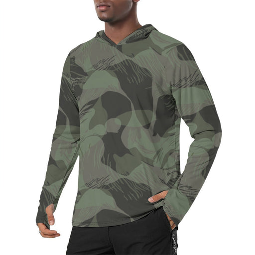 Brushstroke Night Rhodesian CAMO Mens Sunscreen Sports Hoodie With Thumb Holes - S / White