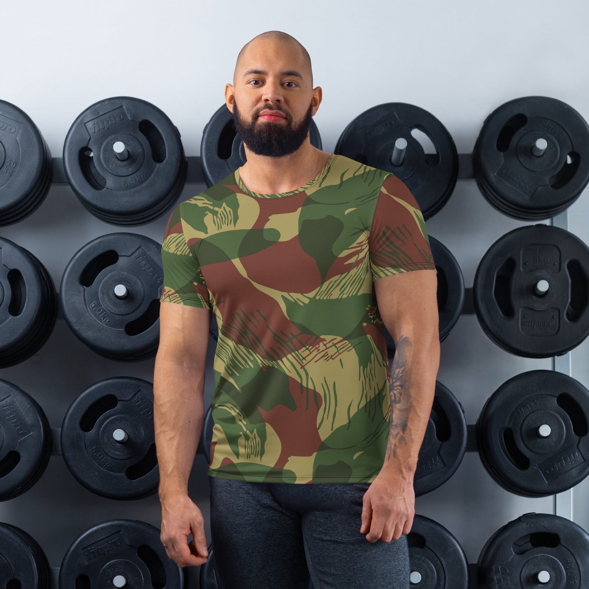 Rhodesian Brushstroke Sunburst CAMO Mens athletic t-shirt - XS - Athletic T-Shirts