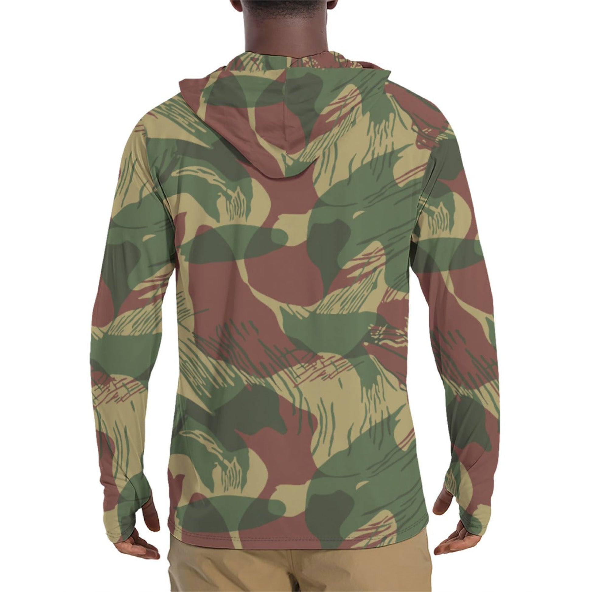 Rhodesian Brushstroke Sunburst CAMO Mens Sunscreen Sports Hoodie With Thumb Holes
