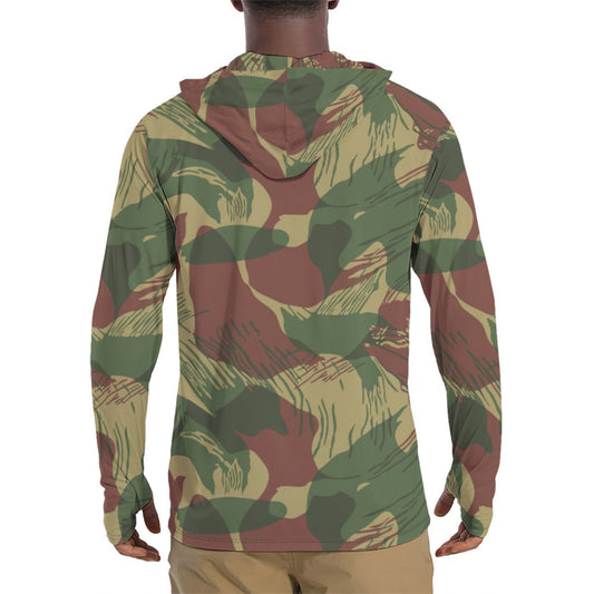 Rhodesian Brushstroke Sunburst CAMO Mens Sunscreen Sports Hoodie With Thumb Holes