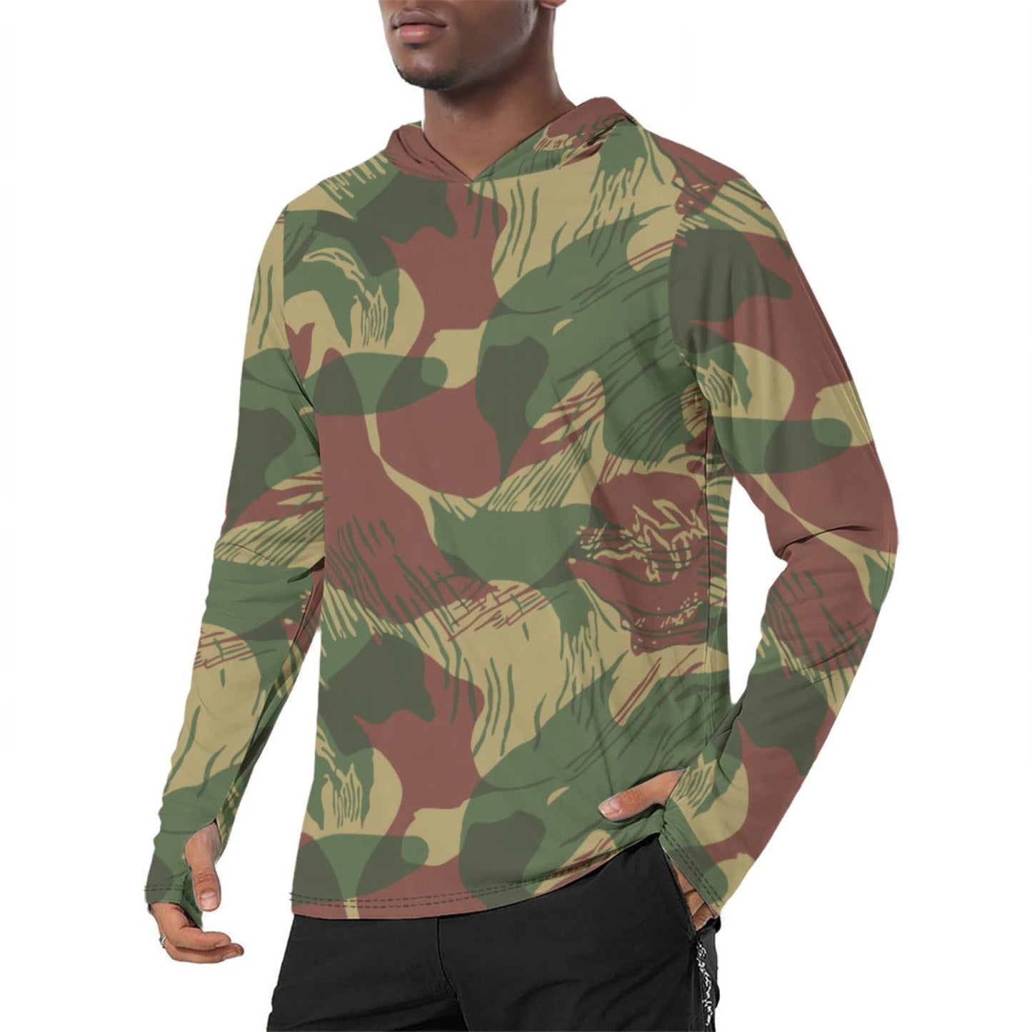 Rhodesian Brushstroke Sunburst CAMO Mens Sunscreen Sports Hoodie With Thumb Holes - S / White