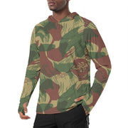 Brushstroke Sunburst Rhodesian CAMO Mens Sunscreen Sports Hoodie With Thumb Holes - S / White
