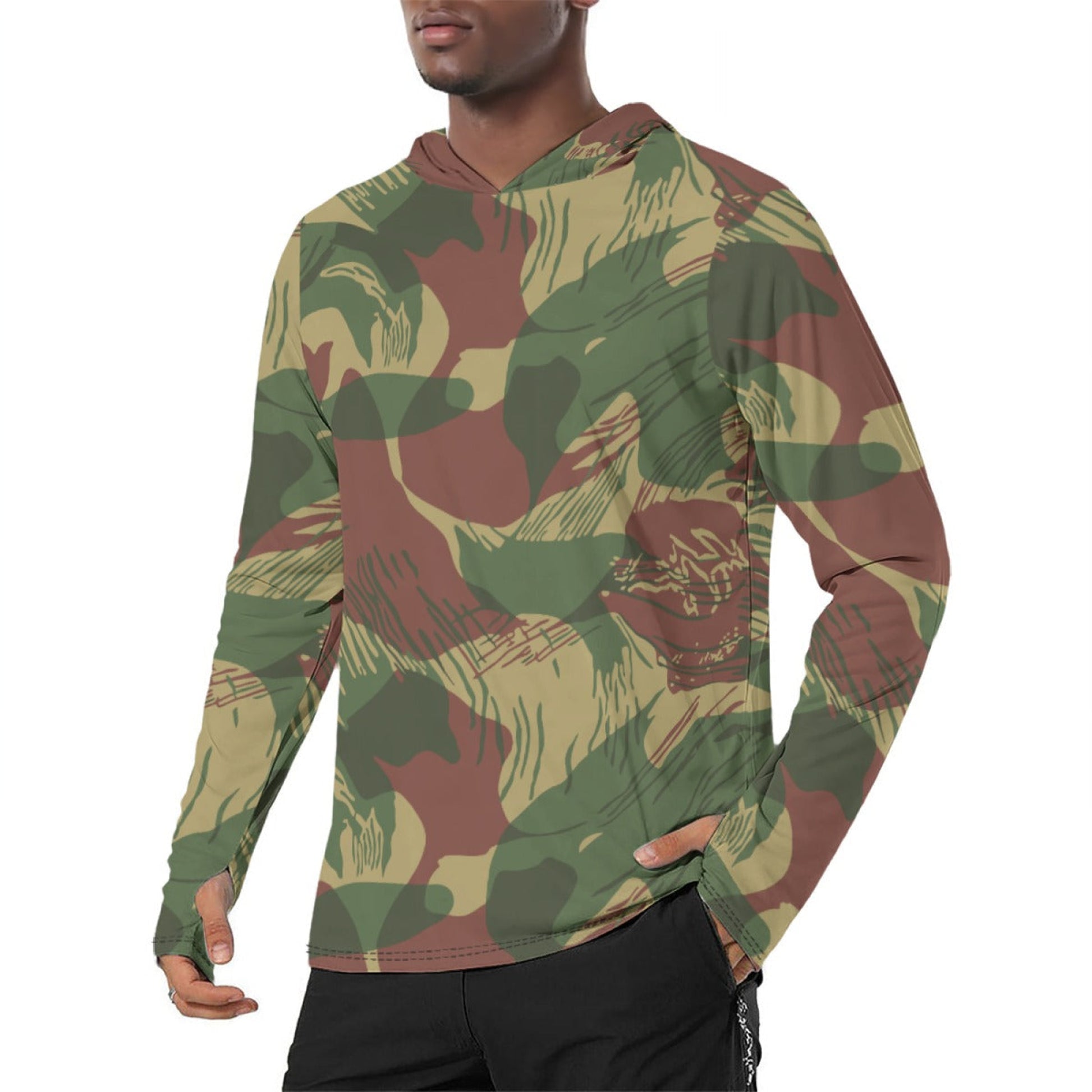 Rhodesian Brushstroke Sunburst CAMO Mens Sunscreen Sports Hoodie With Thumb Holes - S / White - Hoodies
