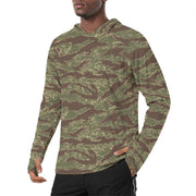 Tiger Stripe Rhodesian CAMO Mens Sunscreen Sports Hoodie With Thumb Holes - S / White