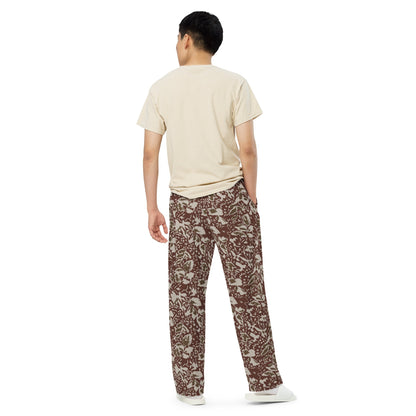 Romanian Soviet 1990 Leaf Autumn CAMO unisex wide-leg pants - Wide-leg Pants