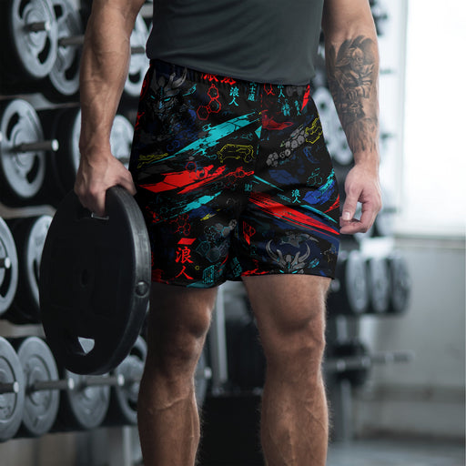 Ronin Neon Wraith Cyber CAMO Unisex Athletic Long Shorts - 2XS
