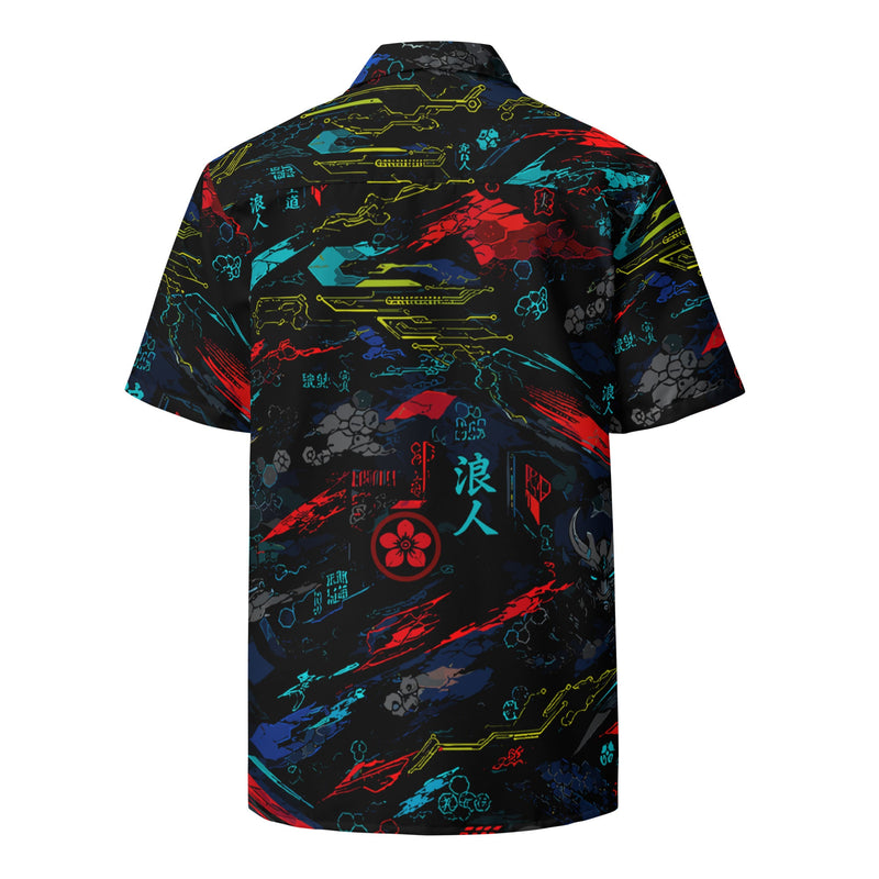 Ronin Neon Wraith Cyber CAMO Unisex Short-Sleeve Button Shirt - Button-Up