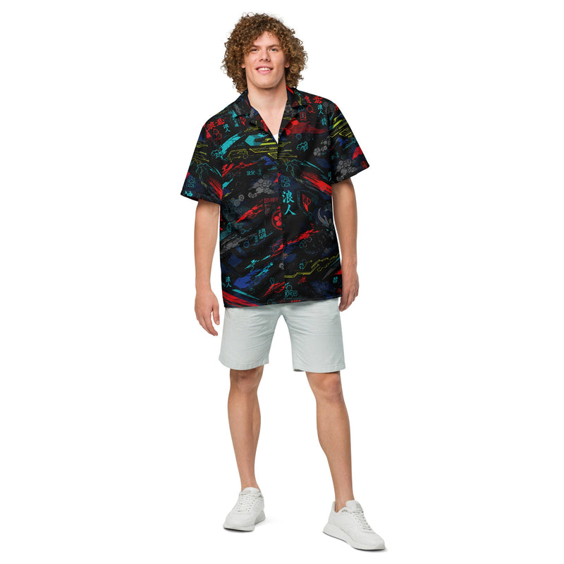 Ronin Neon Wraith Cyber CAMO Unisex Short-Sleeve Button Shirt - Button-Up