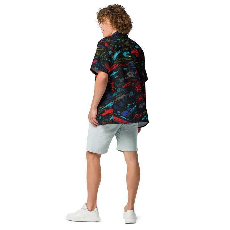 Ronin Neon Wraith Cyber CAMO Unisex Short-Sleeve Button Shirt - Button-Up