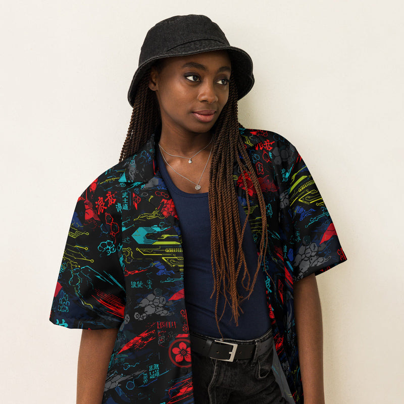 Ronin Neon Wraith Cyber CAMO Unisex Short-Sleeve Button Shirt - Button-Up