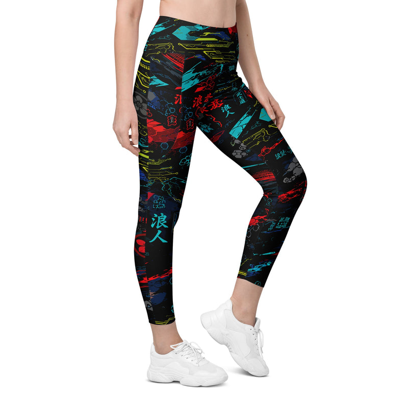 Ronin Neon Wraith Cyber CAMO Womens Leggings with Pockets - 2XS - Women