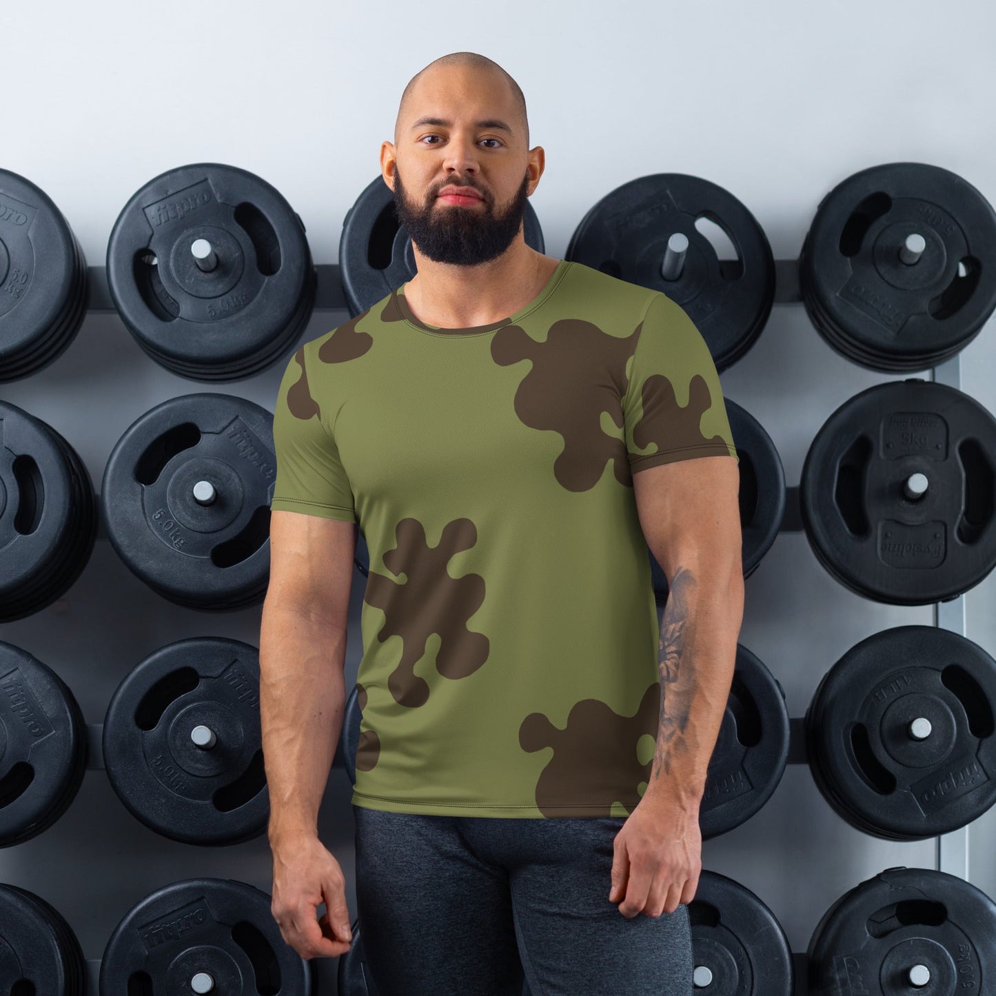 Russian Amoeba Green and Brown CAMO Mens Athletic T-shirt - XS - T-Shirts
