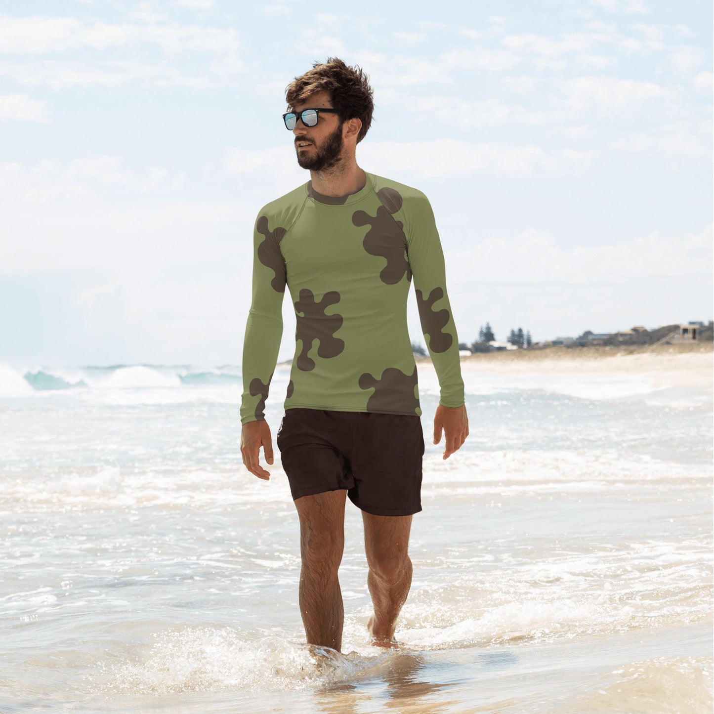 Russian Amoeba Green and Brown CAMO Mens Long-sleeve Rash Guard - XS - Guards
