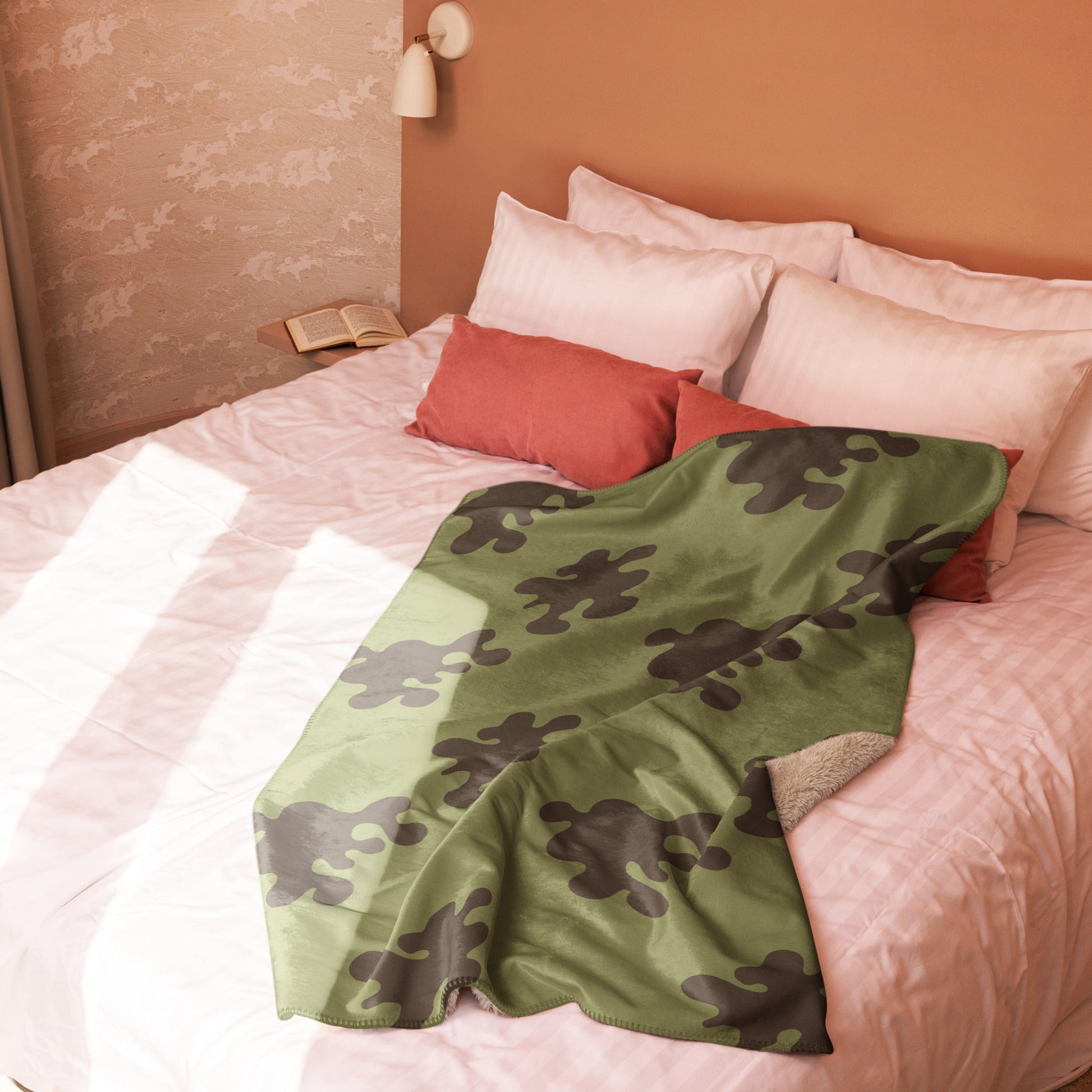 Russian Amoeba Green and Brown CAMO Sherpa blanket - Blankets