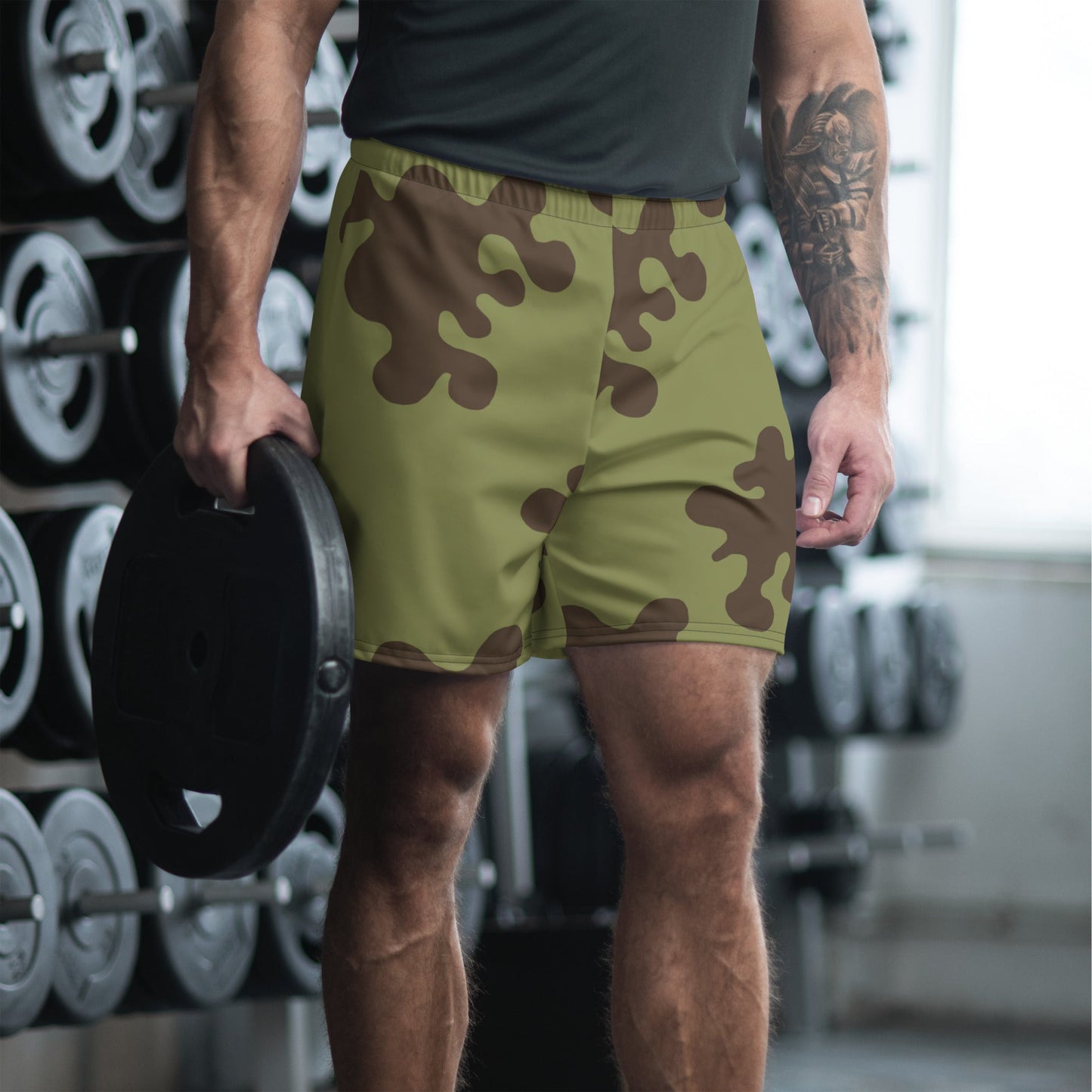 Russian Amoeba Green and Brown CAMO Unisex Athletic Long Shorts - 2XS