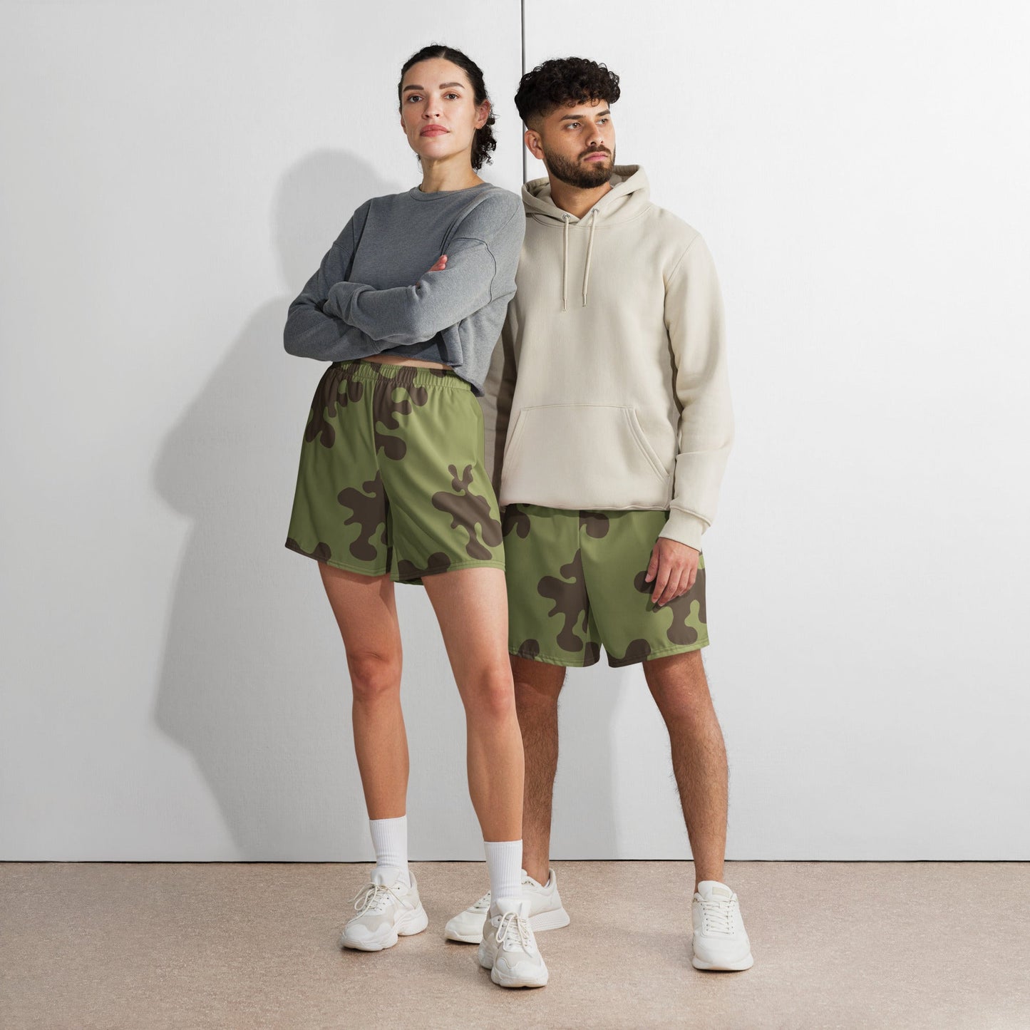 Russian Amoeba Green and Brown CAMO Unisex Athletic Long Shorts