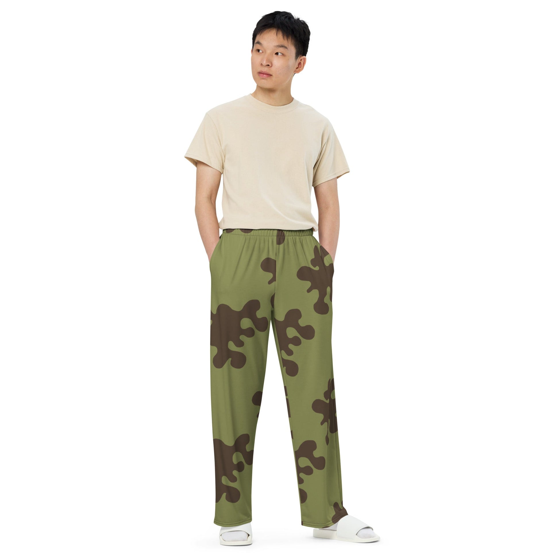 Russian Amoeba Green and Brown CAMO unisex wide-leg pants - Wide-leg Pants