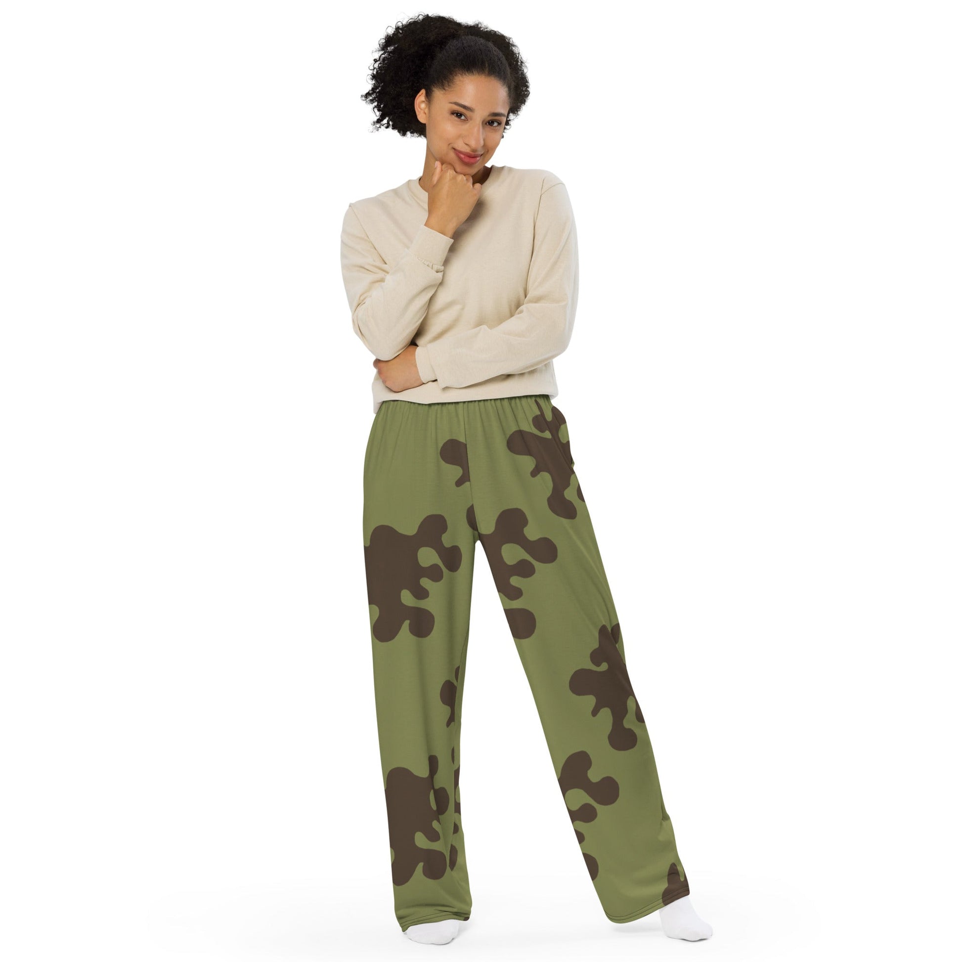Russian Amoeba Green and Brown CAMO unisex wide-leg pants - Wide-leg Pants