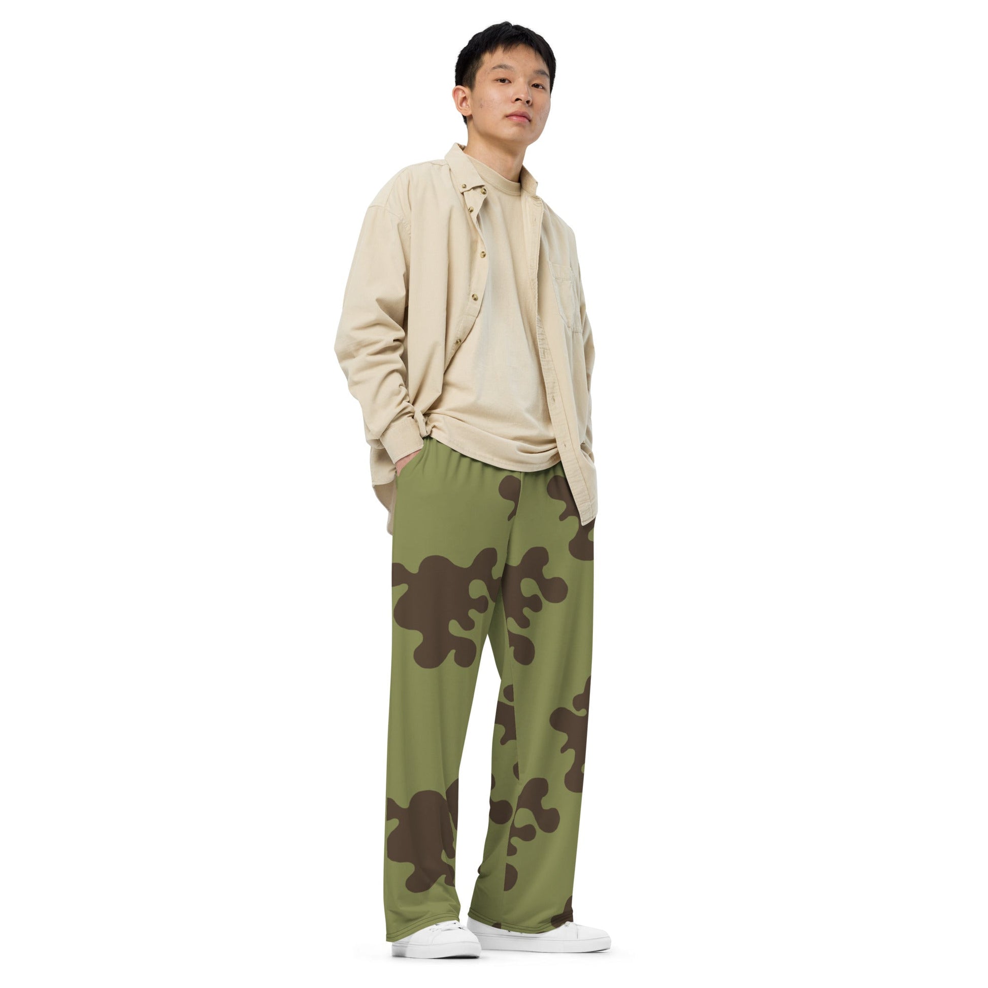 Russian Amoeba Green and Brown CAMO unisex wide-leg pants - Wide-leg Pants