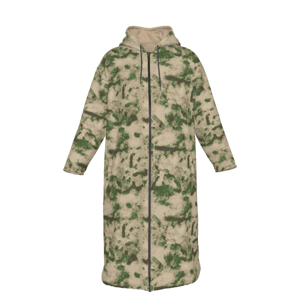 Russian Ataka (ATACS) Green Moss CAMO Men’s Sherpa Zip Up Long Coat - S / White - Mens