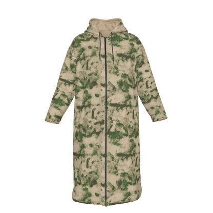 Russian Ataka (ATACS) Green Moss CAMO Men’s Sherpa Zip Up Long Coat - S / White - Mens