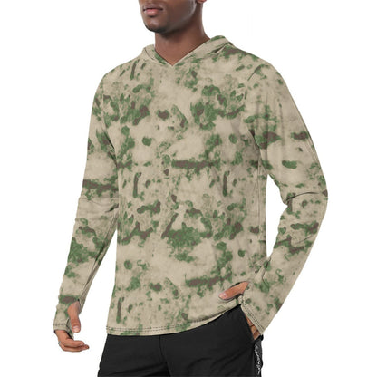 Russian Ataka (ATACS) Green Moss CAMO Men’s Sunscreen Sports Hoodie With Thumb Holes - S / White - Mens