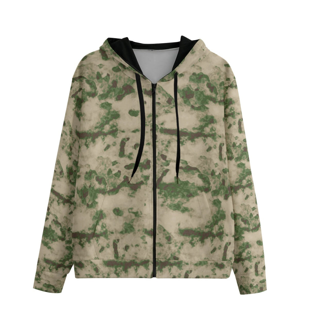 Russian Ataka (ATACS) Green Moss CAMO Unisex 100% Cotton Zip Hoodie - XS / White