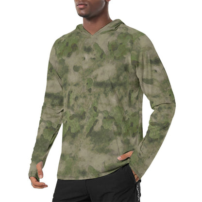 Russian Ataka FG (Green Moss) CAMO Mens Sunscreen Sports Hoodie With Thumb Holes - S / White