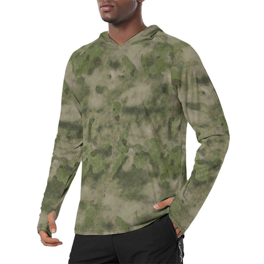 Russian Ataka FG (Green Moss) CAMO Mens Sunscreen Sports Hoodie With Thumb Holes - S / White