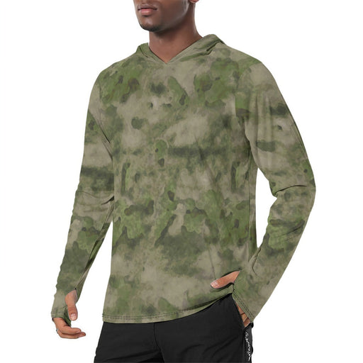 Ataka FG Green Moss Russian CAMO Mens Sunscreen Sports Hoodie With Thumb Holes - S / White