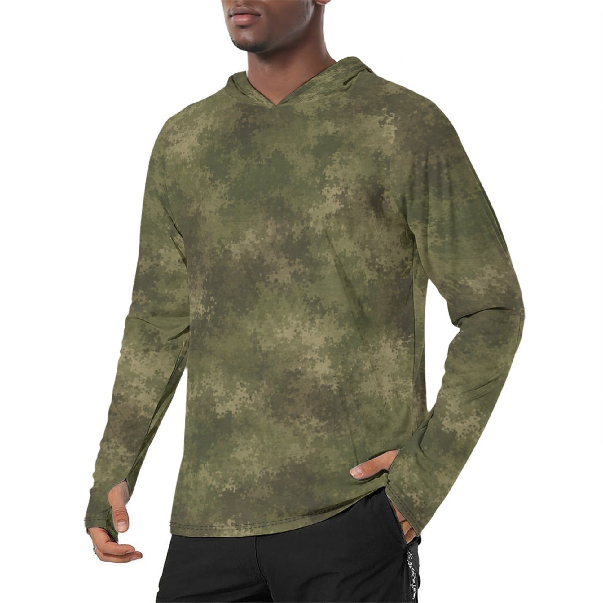 Moss Phantom CAMO Mens Sunscreen Sports Hoodie With Thumb Holes - S / White