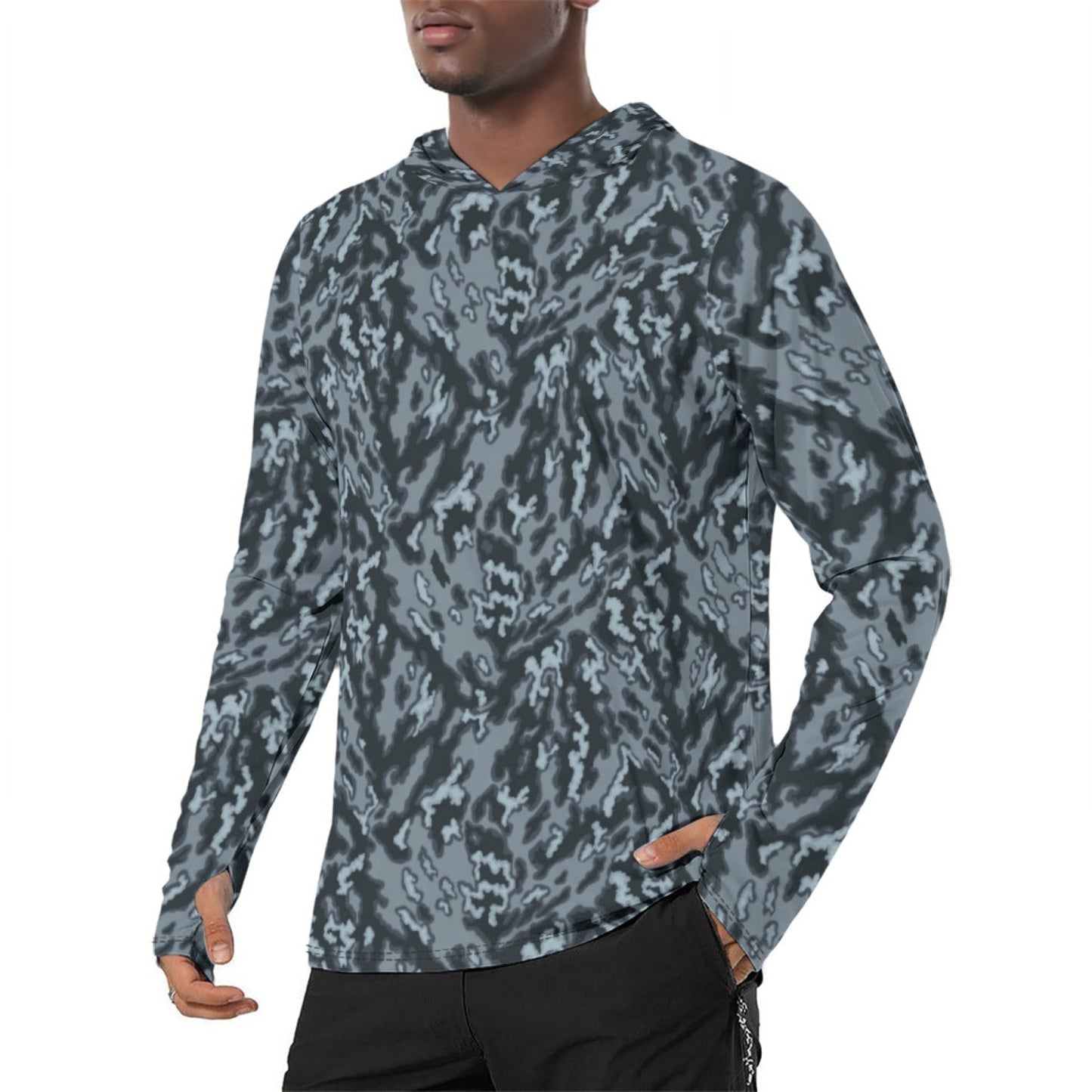 Russian Barvikha Night CAMO Mens Sunscreen Sports Hoodie With Thumb Holes