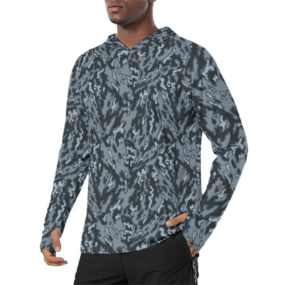 Russian Barvikha Night CAMO Mens Sunscreen Sports Hoodie With Thumb Holes