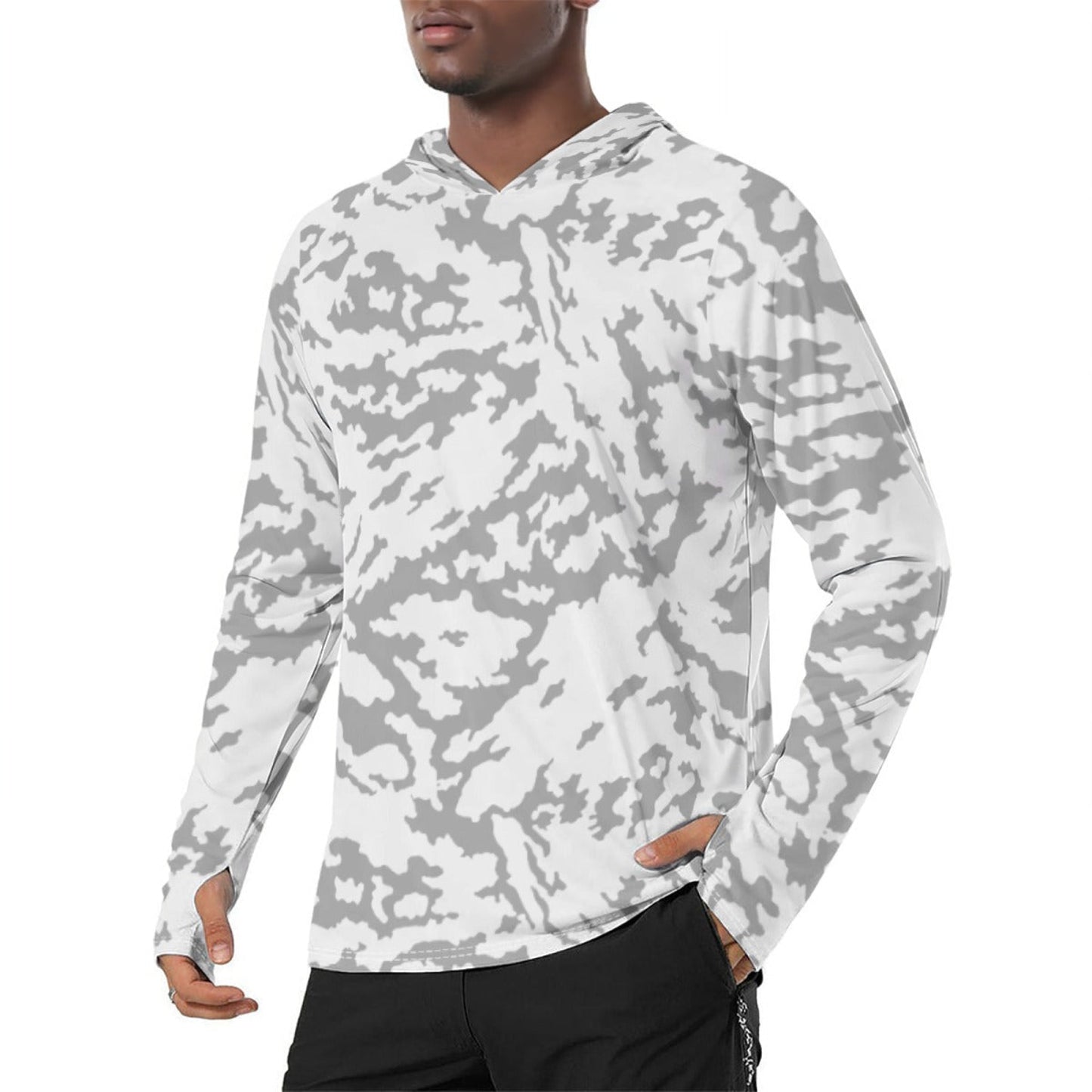 Russian Barvikha Red Dawn Snow Movie CAMO Mens Sunscreen Sports Hoodie With Thumb Holes - S / White - Hoodies