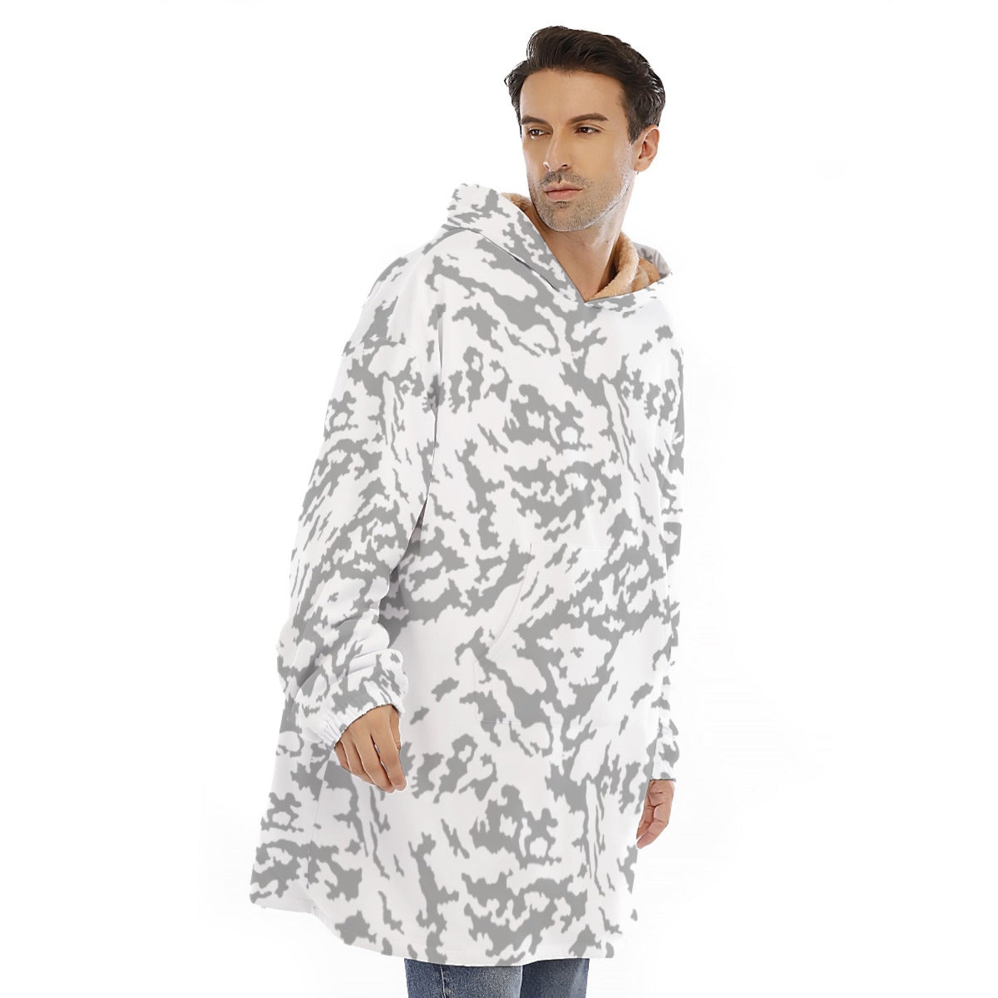 Russian Barvikha Red Dawn Snow Movie CAMO Unisex Sherpa Fleece Hoodie Blanket - 4XL / White - Blankets