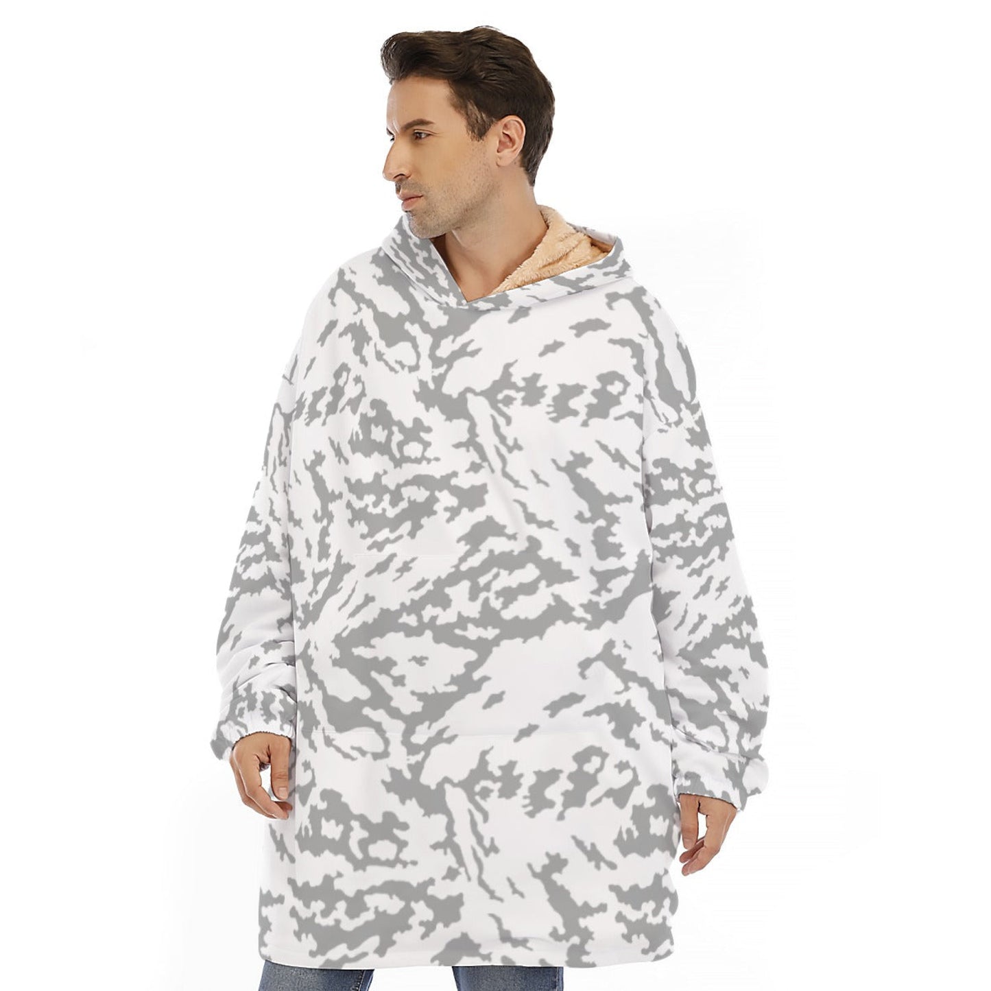 Russian Barvikha Red Dawn Snow Movie CAMO Unisex Sherpa Fleece Hoodie Blanket - 4XL / White - Blankets