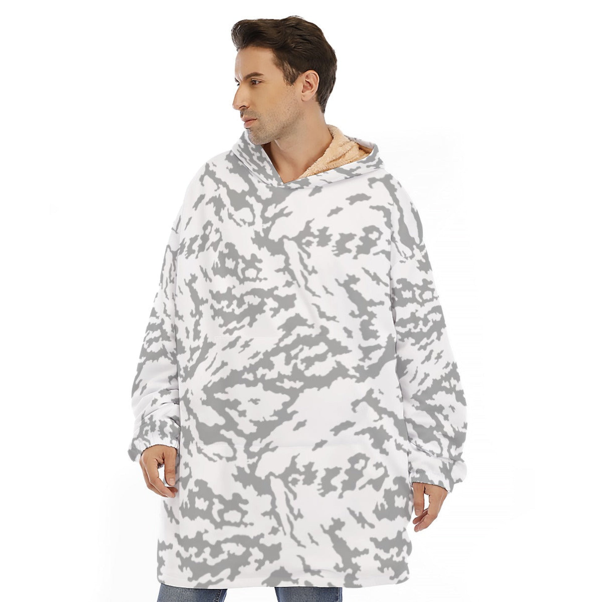 Russian Barvikha Red Dawn Snow Movie CAMO Unisex Sherpa Fleece Hoodie Blanket - 4XL / White - Blankets