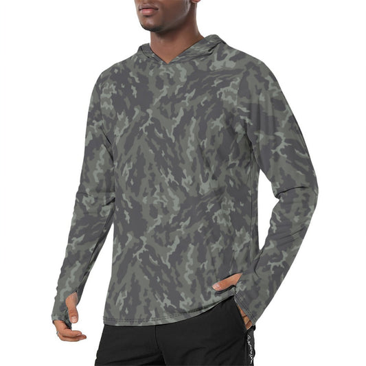 Russian Barvikha VSR-93 Green CAMO Mens Sunscreen Sports Hoodie With Thumb Holes - S / White