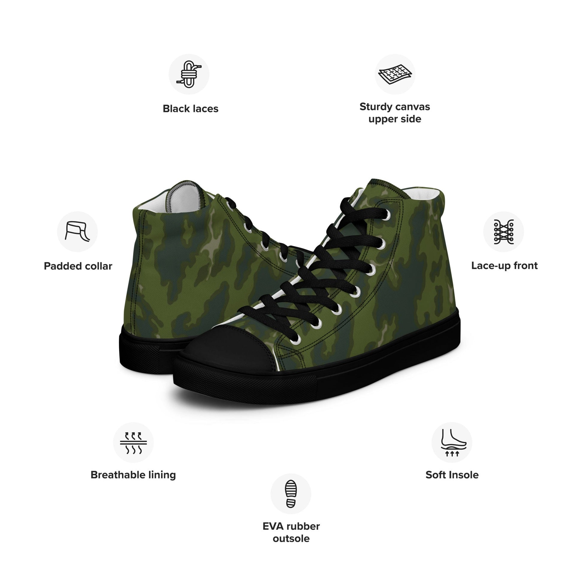 Russian Barvikha Woodland CAMO Mens high top canvas shoes - High Top Canvas Shoes