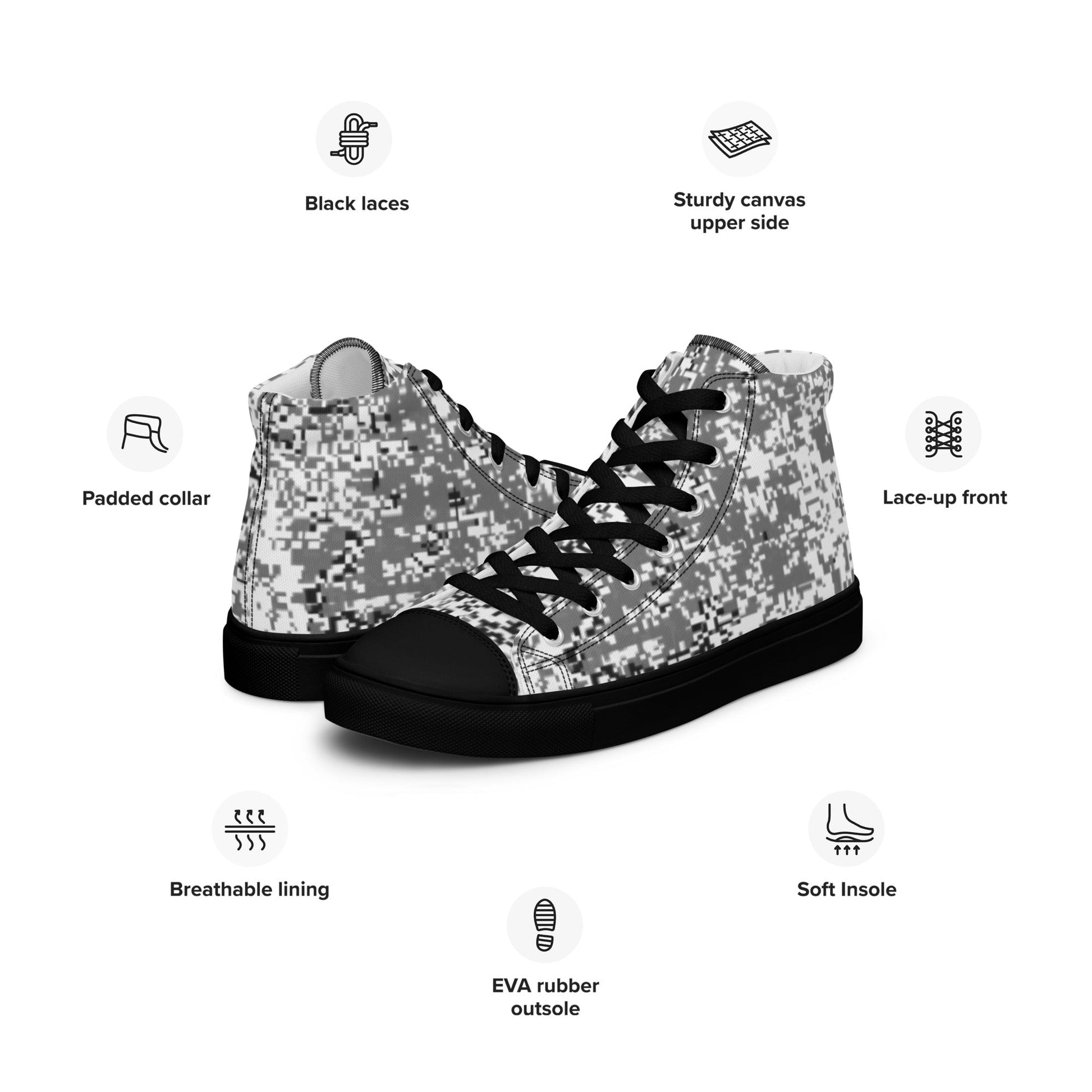 Russian Digital EMR Snow CAMO Mens high top canvas shoes - High Top Canvas Shoes