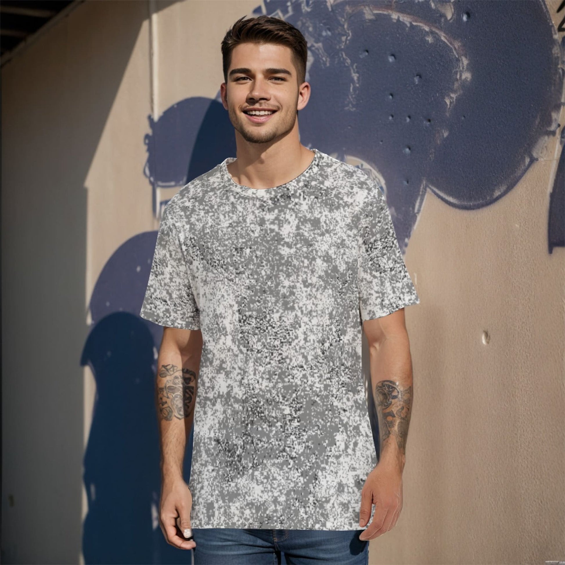 Russian EMR Digital Snow CAMO Men’s 100% Cotton T-Shirt - XS / White - Mens