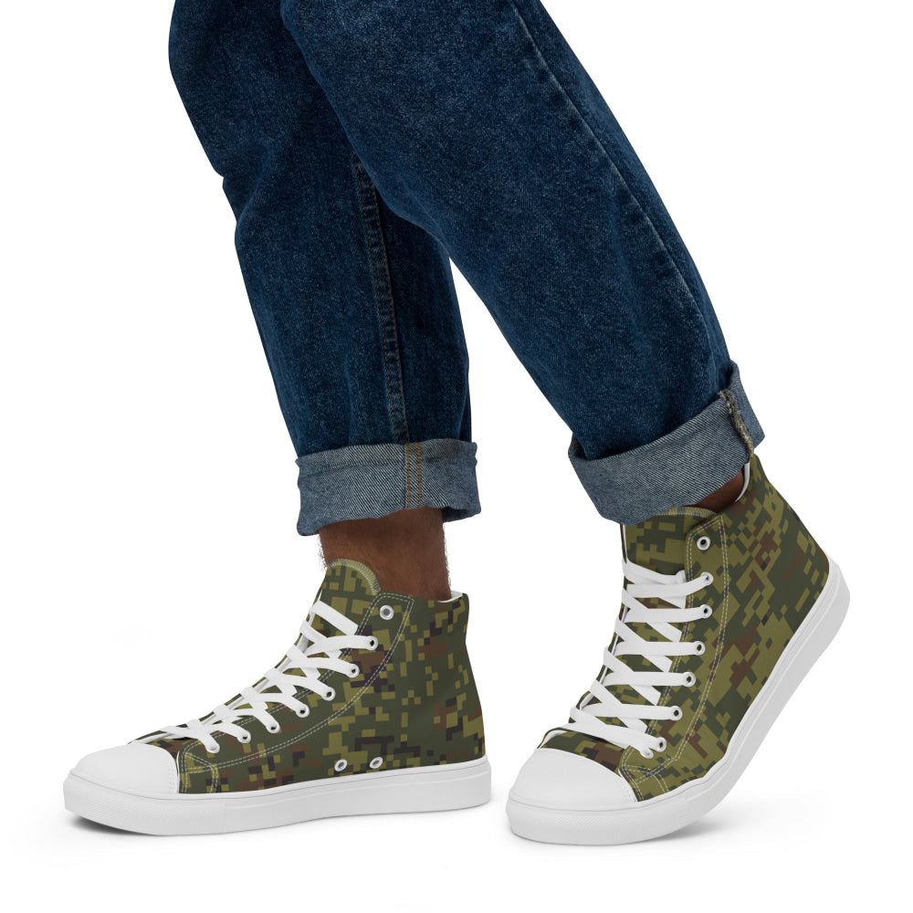 Russian EMR Digital Woodland CAMO Men’s high top canvas shoes - Mens High Top Canvas Shoes