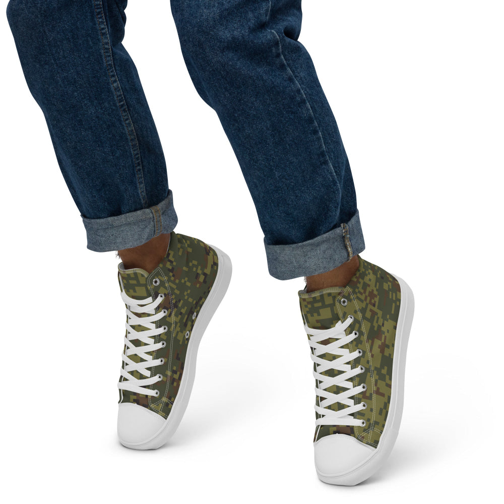 Russian EMR Digital Woodland CAMO Men’s high top canvas shoes - Mens High Top Canvas Shoes