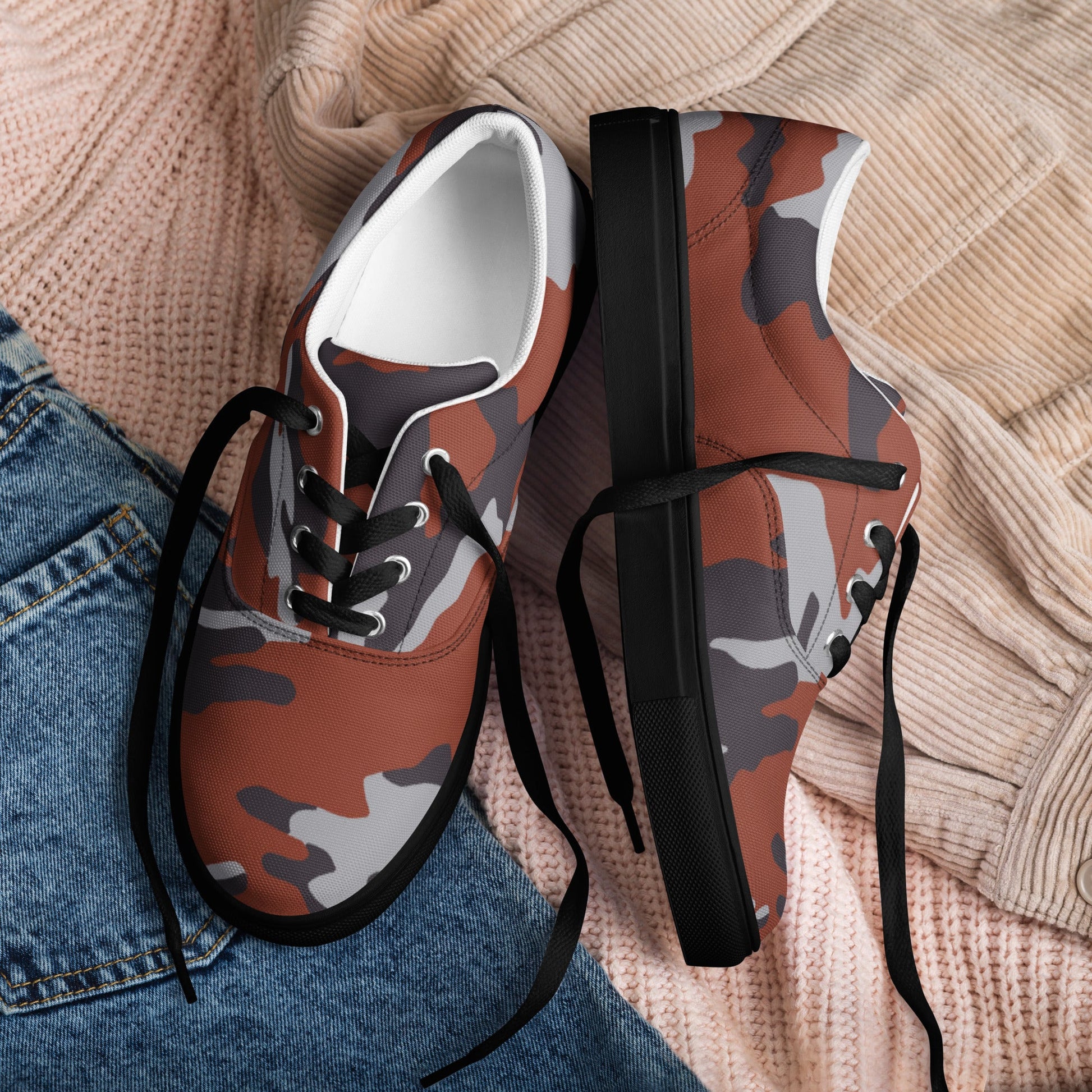 Russian Flora Red CAMO Mens Lace-Up Canvas Shoes - Lace-up