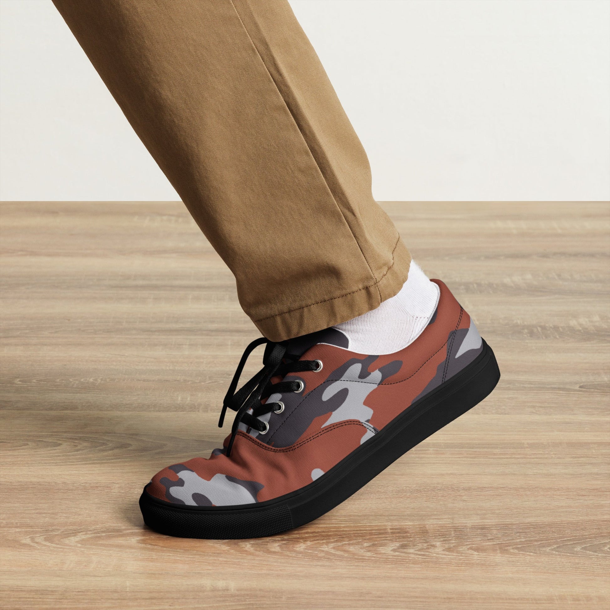 Russian Flora Red CAMO Mens Lace-Up Canvas Shoes - Lace-up