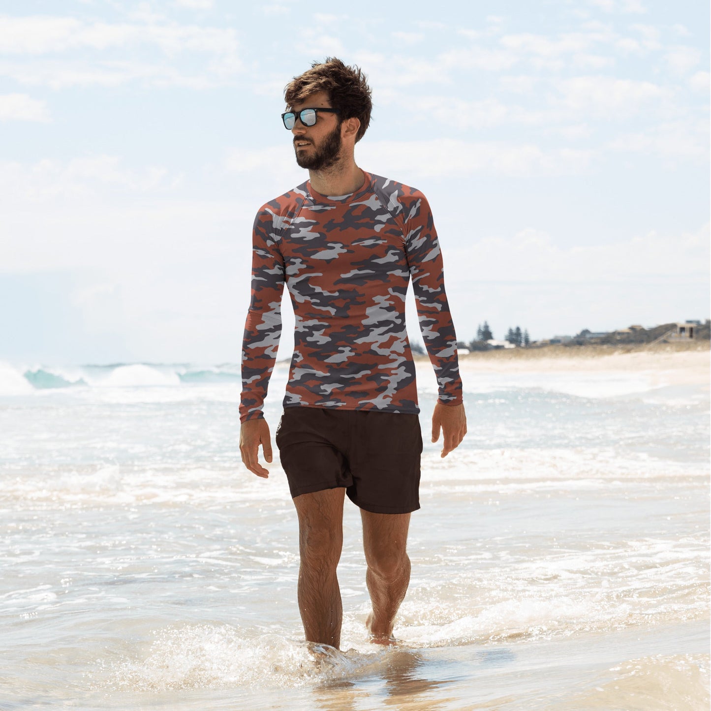 Russian Flora Red CAMO Mens Long-Sleeve Rash Guard - XS