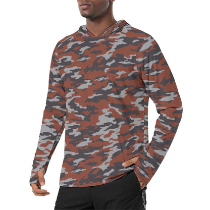 Russian Flora Red CAMO Mens Sunscreen Sports Hoodie With Thumb Holes
